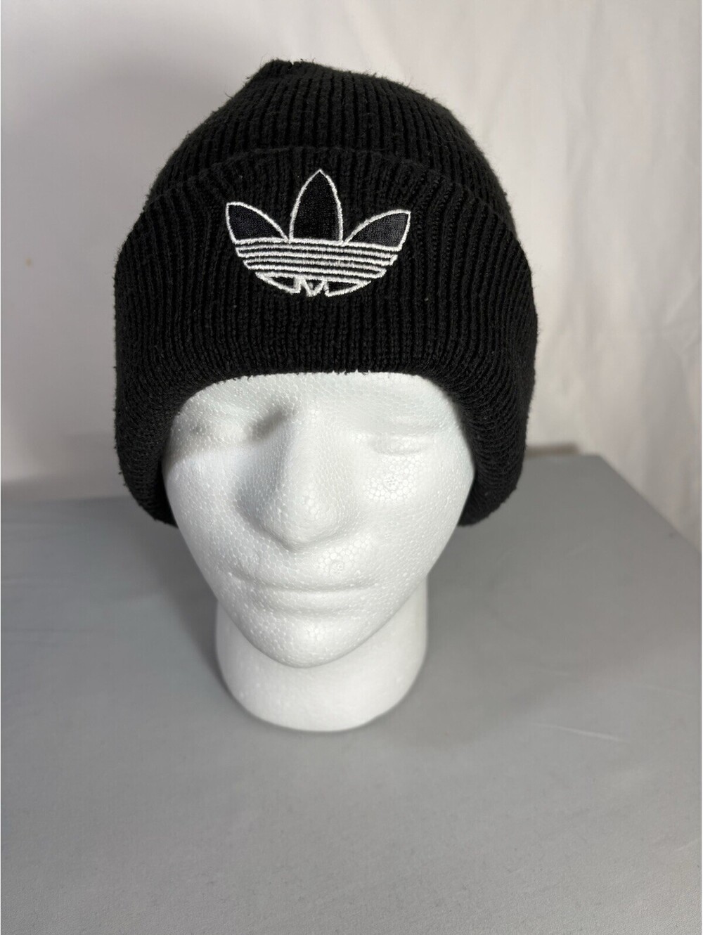 Vintage Adidas Originals Trefoil Beanie Black Cuffed Knit Hat Taiwan 90s Y2K